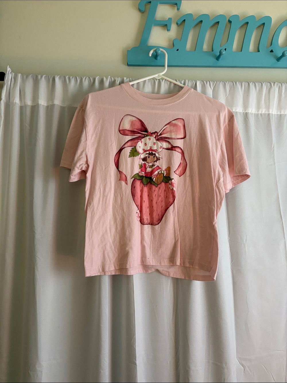 Pink Strawberry Graphic Crop Top with Bow Detail